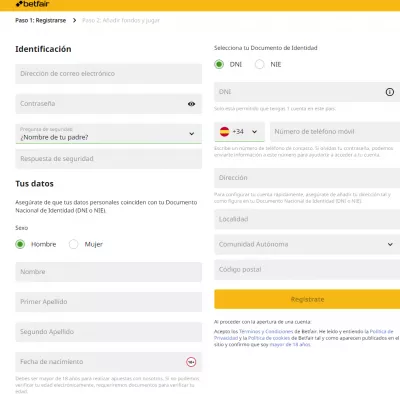 Betfair Review - Formulario de Registro