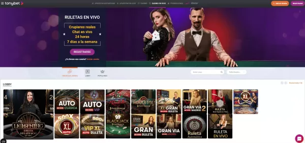 Tonybet Review - Casino en vivo